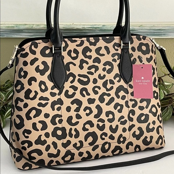 KATE SPADE DARCY LEOPARD LARGE SATCHEL SHOULDER BAG CROSSBODY TOTE LEATHER BLACK - Picture 8 of 9